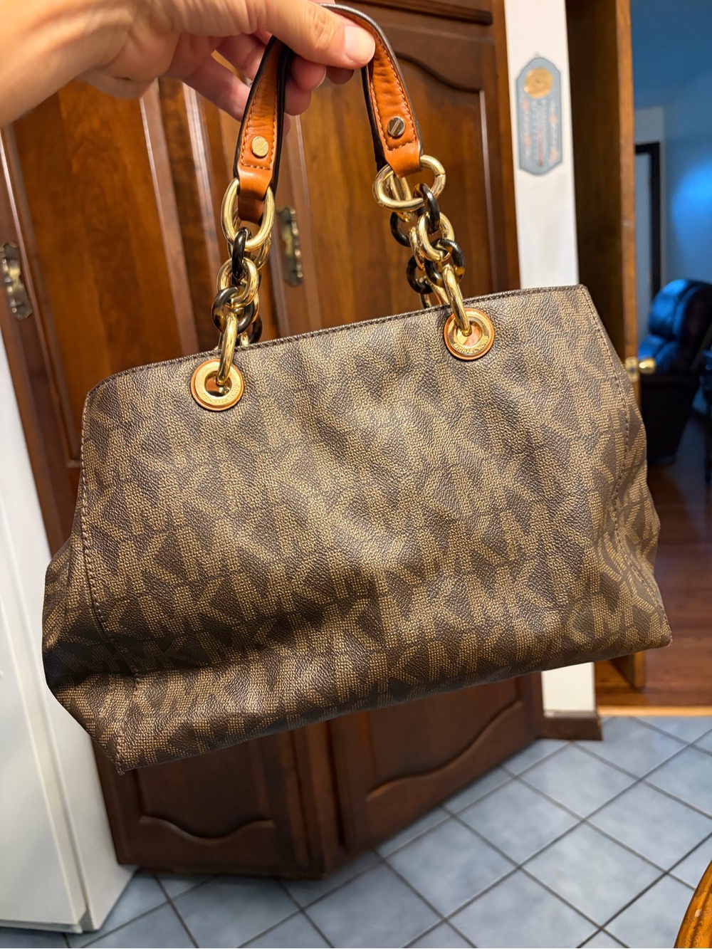 Michael Kors Cynthia MK signature Logo Satchel Brown Handbag